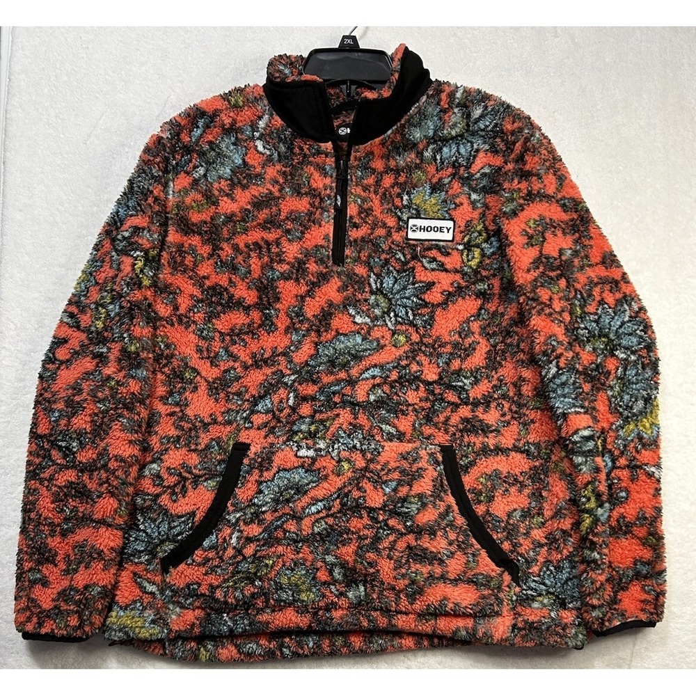 Hooey Womens Size S Orange Long Sleeve Floral 1/4 Zip Fleece Pullover Sweatshirt